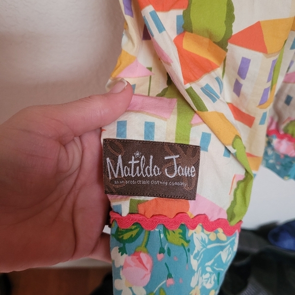 Matilda Jane Orange And Pink Striped Dress with House Print Skirt - Picture 6 of 6